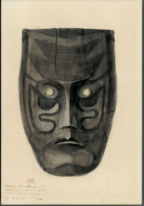 Watercolor of mask excavated at Key Marco