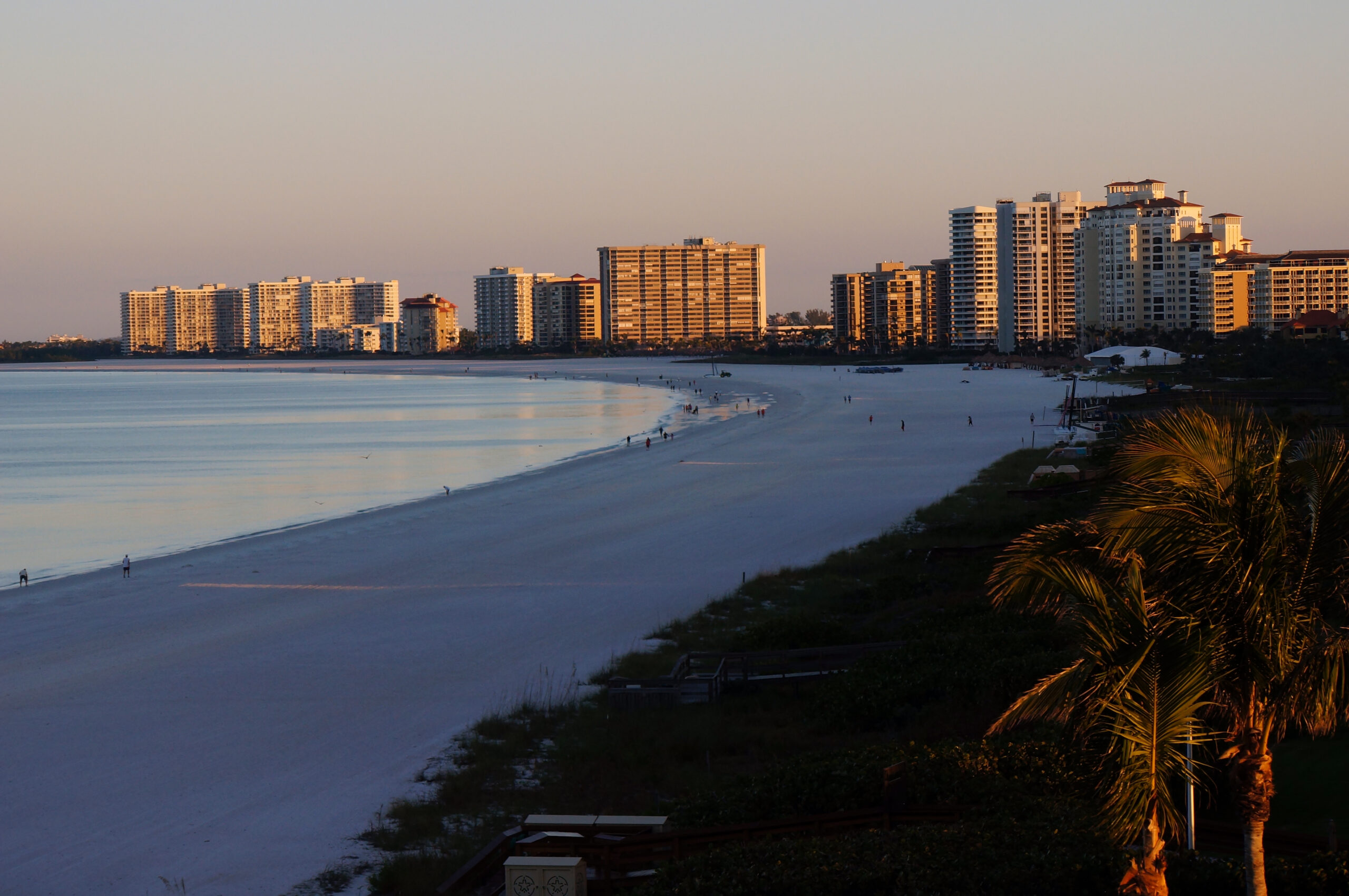 Morning light over a quiet Marco Island beach with Gulf-front towers along the shoreline, Marco Island, Florida